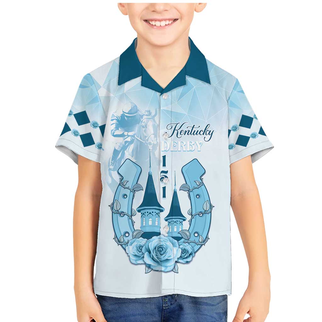 Kentucky Horse Racing Family Matching Mermaid Dress and Hawaiian Shirt 151st Anniversary Blue Version LT05