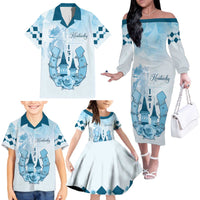 Kentucky Horse Racing Family Matching Off The Shoulder Long Sleeve Dress and Hawaiian Shirt 151st Anniversary Blue Version LT05