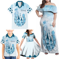 Kentucky Horse Racing Family Matching Off Shoulder Maxi Dress and Hawaiian Shirt 151st Anniversary Blue Version LT05