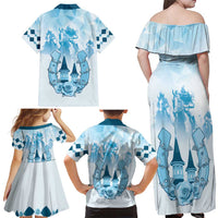 Kentucky Horse Racing Family Matching Off Shoulder Maxi Dress and Hawaiian Shirt 151st Anniversary Blue Version LT05