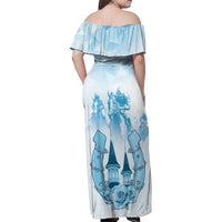 Kentucky Horse Racing Family Matching Off Shoulder Maxi Dress and Hawaiian Shirt 151st Anniversary Blue Version LT05