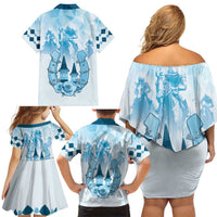Kentucky Horse Racing Family Matching Off Shoulder Short Dress and Hawaiian Shirt 151st Anniversary Blue Version LT05