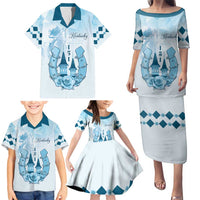 Kentucky Horse Racing Family Matching Puletasi and Hawaiian Shirt 151st Anniversary Blue Version LT05