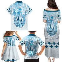 Kentucky Horse Racing Family Matching Puletasi and Hawaiian Shirt 151st Anniversary Blue Version LT05