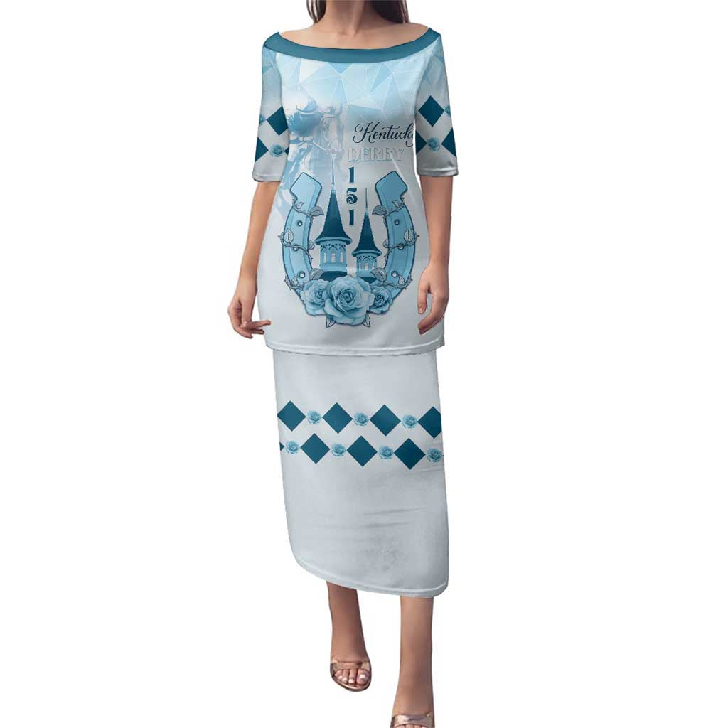 Kentucky Horse Racing Family Matching Puletasi and Hawaiian Shirt 151st Anniversary Blue Version LT05