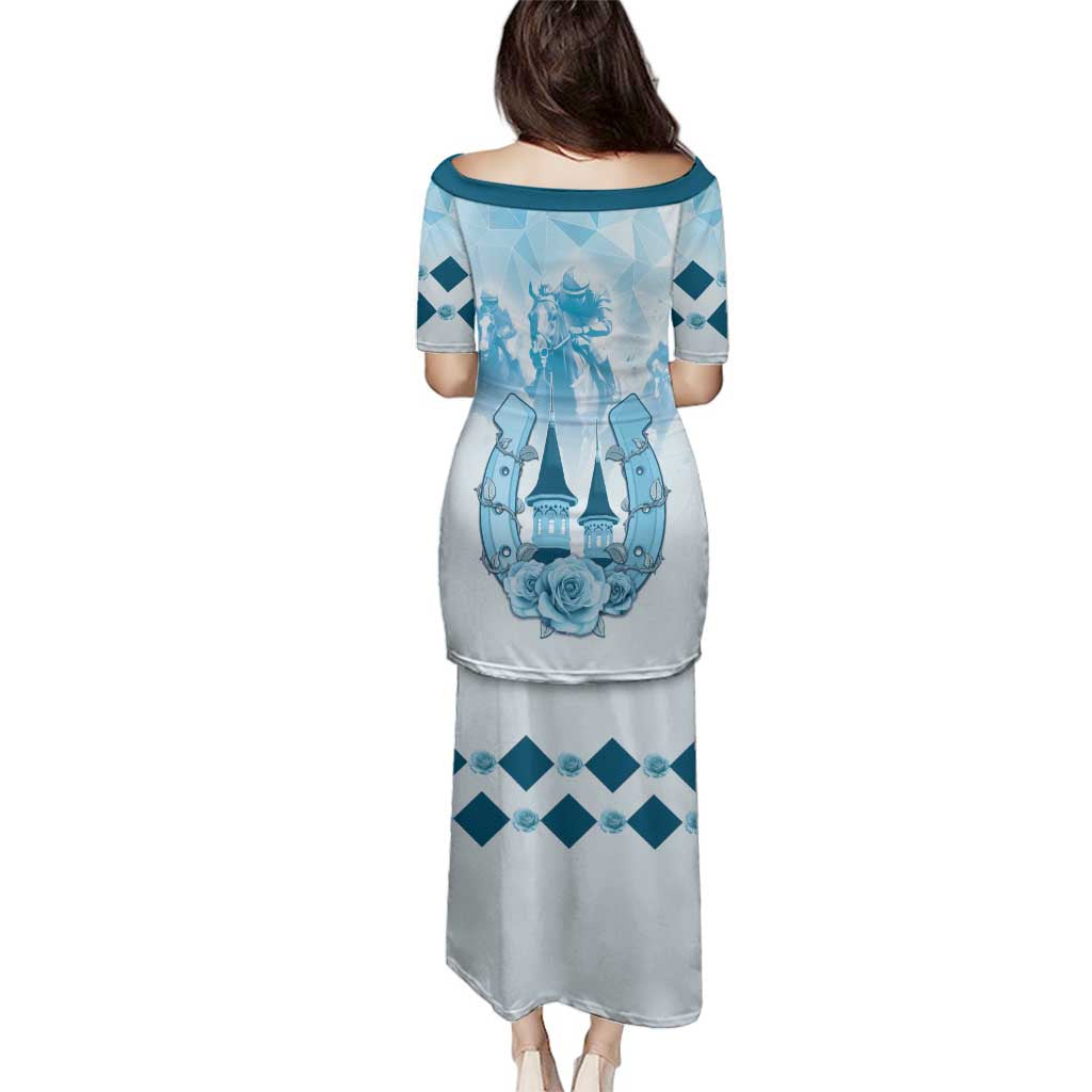 Kentucky Horse Racing Family Matching Puletasi and Hawaiian Shirt 151st Anniversary Blue Version LT05