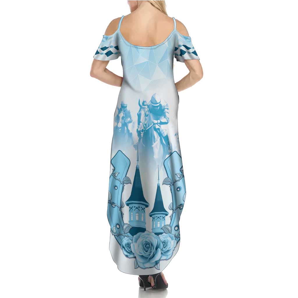 Kentucky Horse Racing Family Matching Summer Maxi Dress and Hawaiian Shirt 151st Anniversary Blue Version LT05
