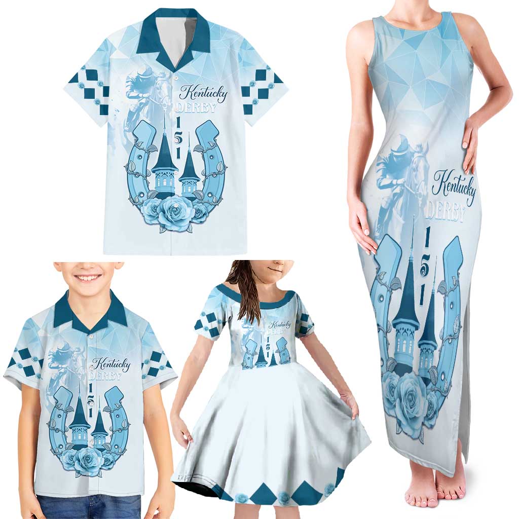 Kentucky Horse Racing Family Matching Tank Maxi Dress and Hawaiian Shirt 151st Anniversary Blue Version LT05