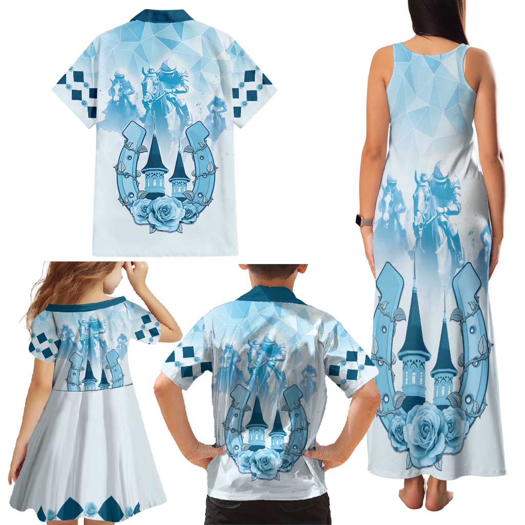 Kentucky Horse Racing Family Matching Tank Maxi Dress and Hawaiian Shirt 151st Anniversary Blue Version LT05