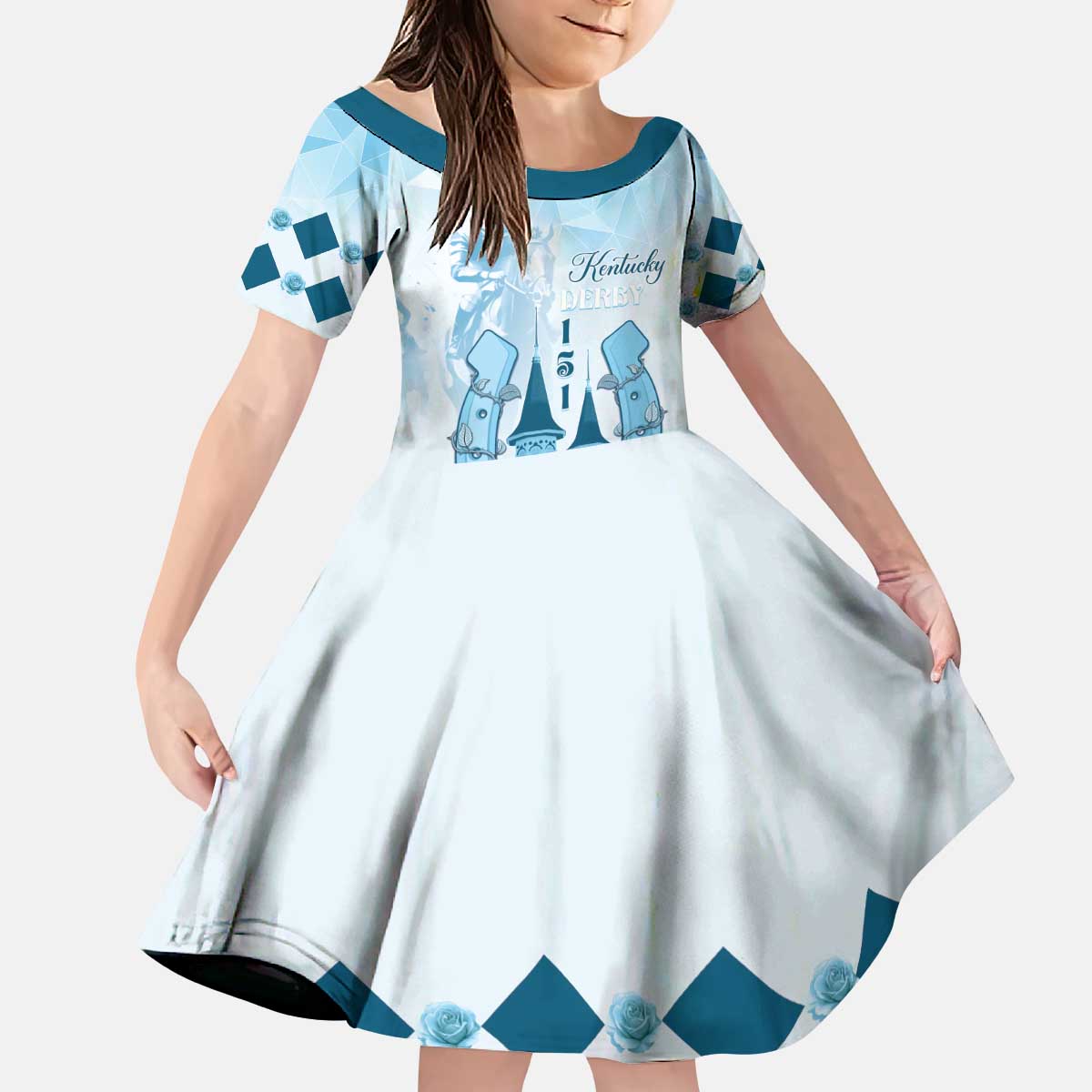 Kentucky Horse Racing Kid Short Sleeve Dress 151st Anniversary Blue Version LT05