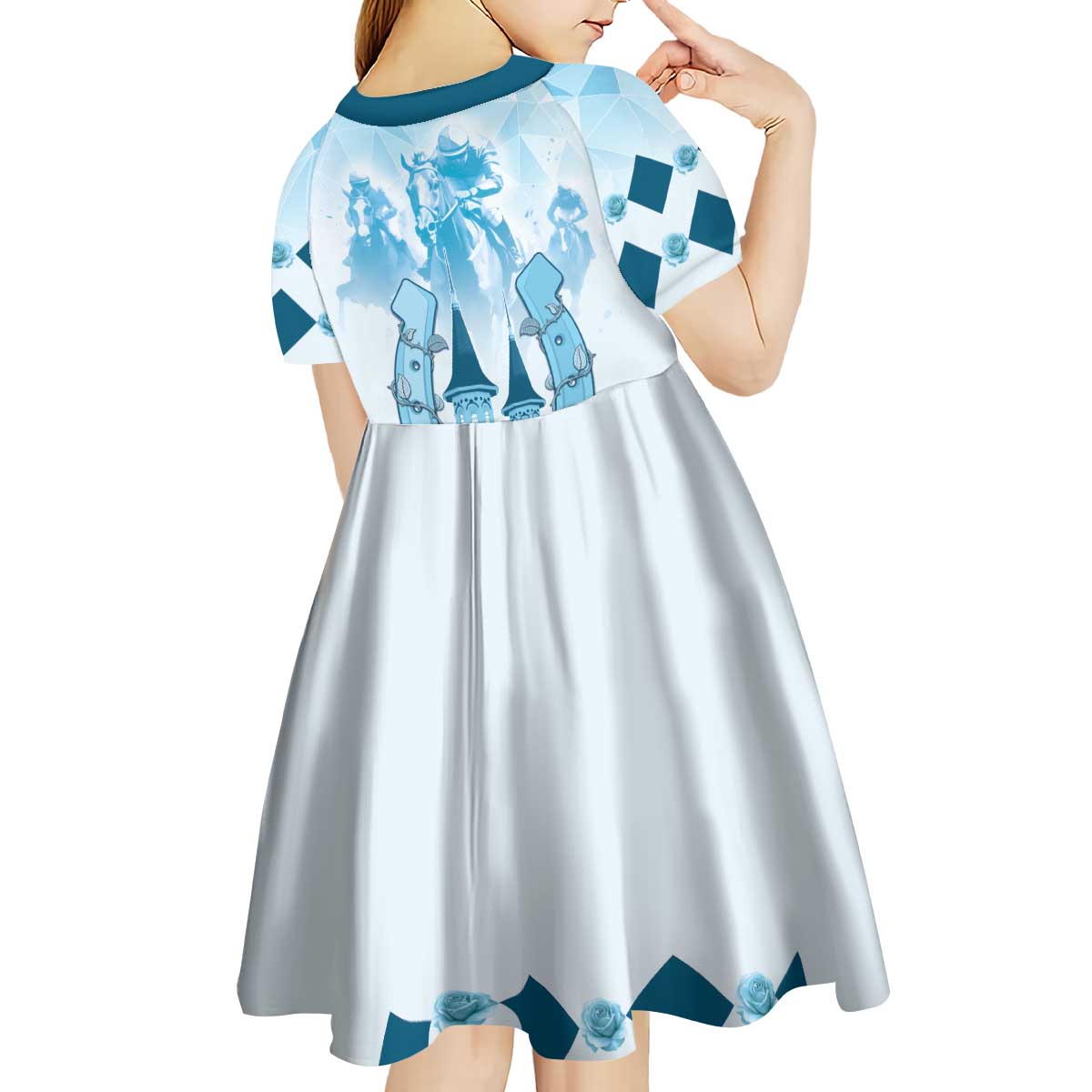 Kentucky Horse Racing Kid Short Sleeve Dress 151st Anniversary Blue Version LT05