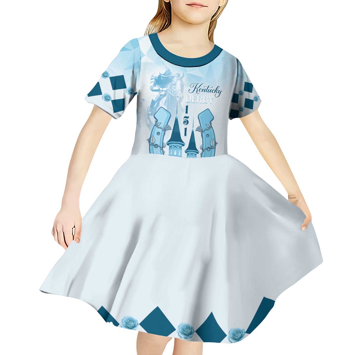 Kentucky Horse Racing Kid Short Sleeve Dress 151st Anniversary Blue Version LT05