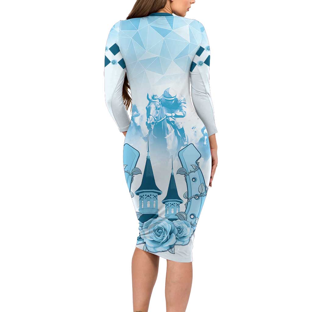 Kentucky Horse Racing Long Sleeve Bodycon Dress 151st Anniversary Blue Version LT05