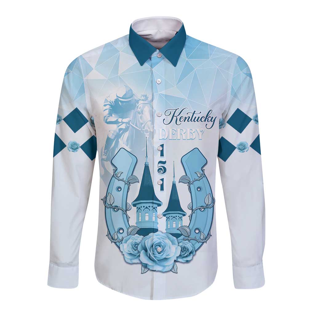 Kentucky Horse Racing Long Sleeve Button Shirt 151st Anniversary Blue Version LT05
