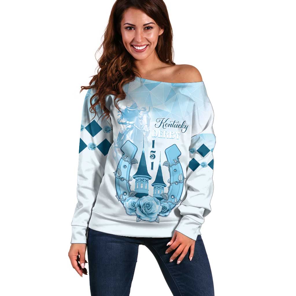 Kentucky Horse Racing Off Shoulder Sweater 151st Anniversary Blue Version LT05