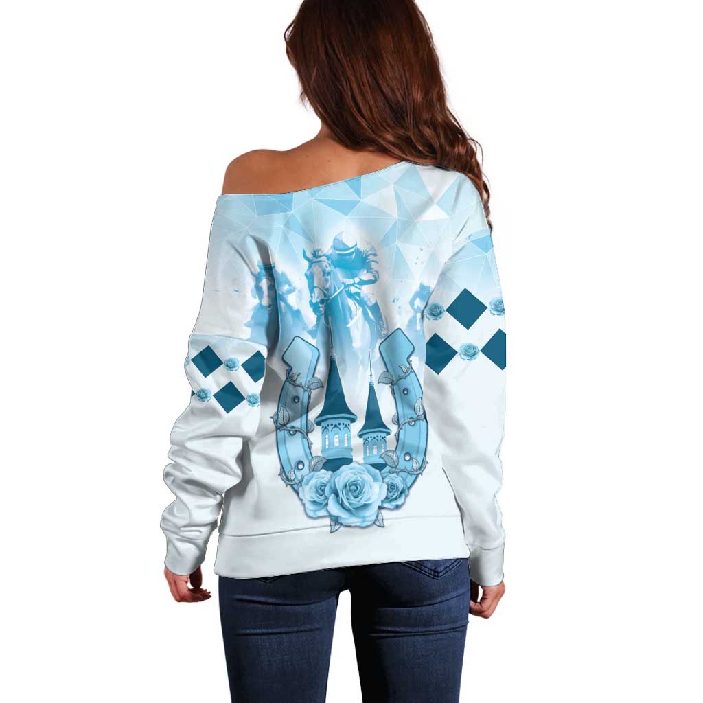 Kentucky Horse Racing Off Shoulder Sweater 151st Anniversary Blue Version LT05