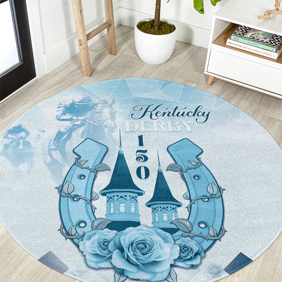 Kentucky Horse Racing Round Carpet 150th Anniversary Blue Version