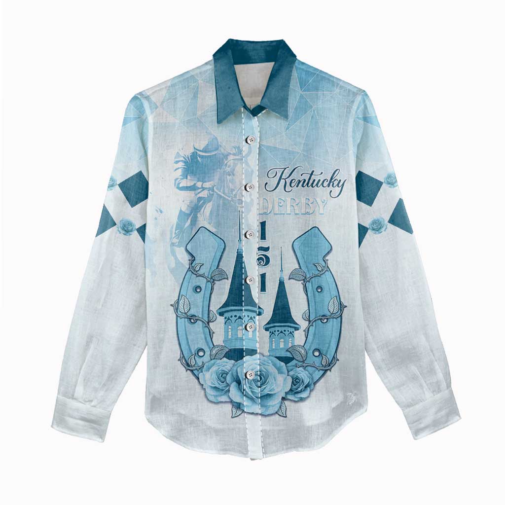 Kentucky Horse Racing Women Casual Shirt 151st Anniversary Blue Version LT05