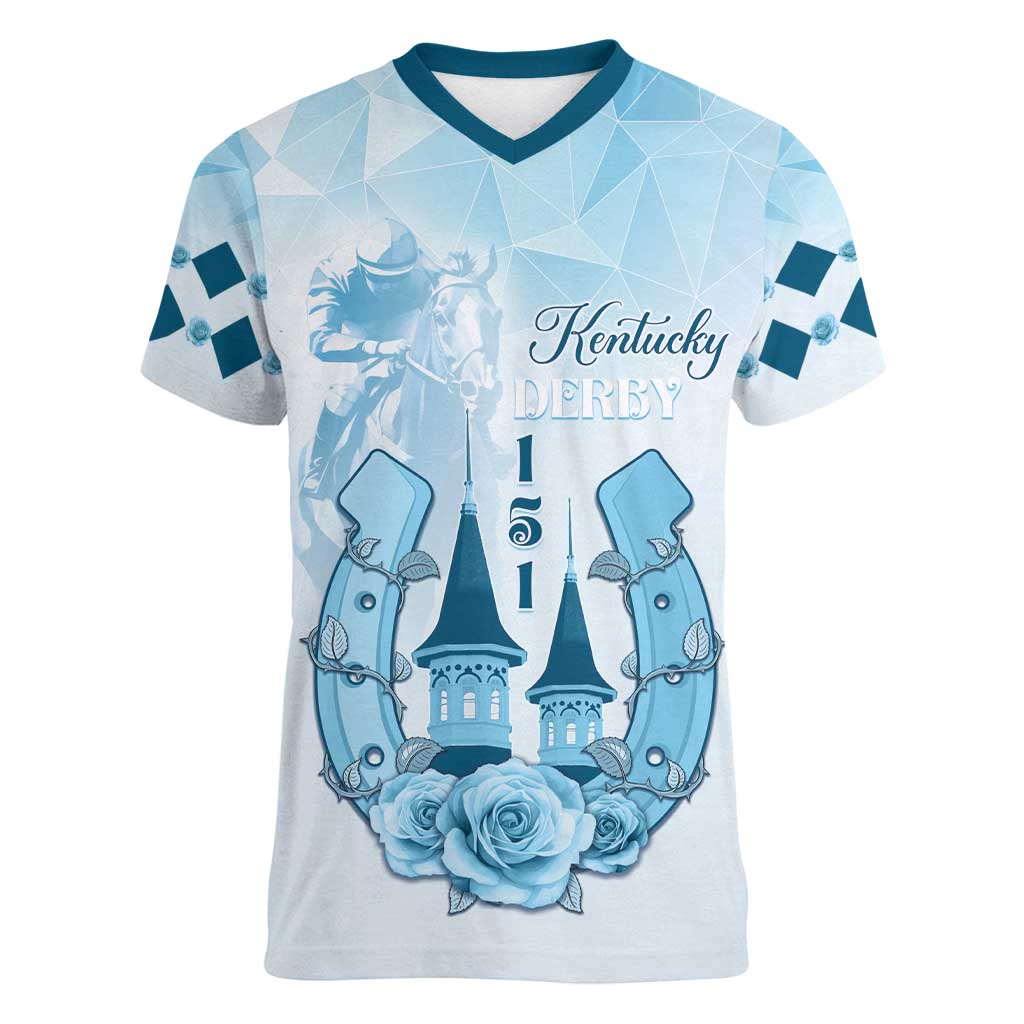 Kentucky Horse Racing Women V-Neck T-Shirt 151st Anniversary Blue Version LT05