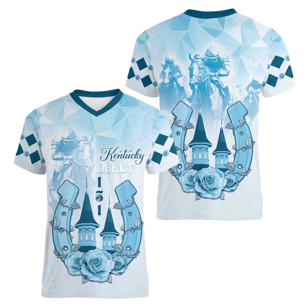 Kentucky Horse Racing Women V-Neck T-Shirt 151st Anniversary Blue Version LT05