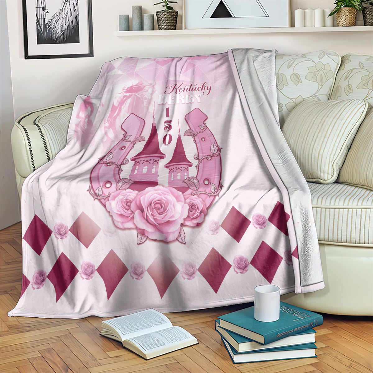 Kentucky Horse Racing Blanket 150th Anniversary Pink Version