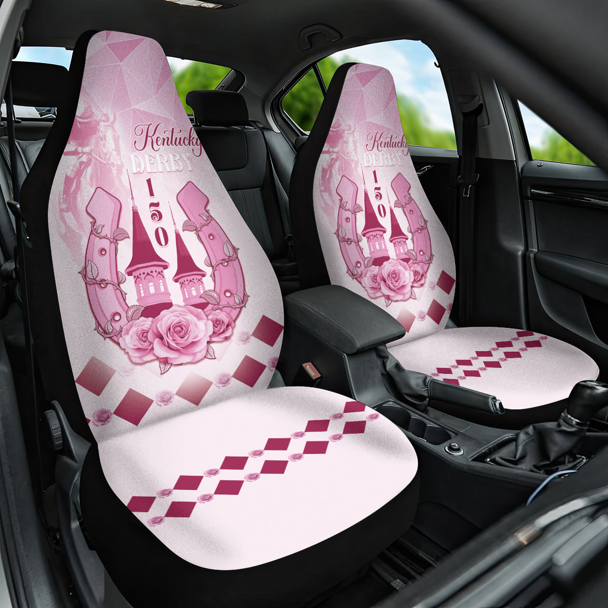 Kentucky Horse Racing Car Seat Cover 150th Anniversary Pink Version