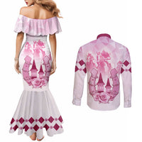 Kentucky Horse Racing Couples Matching Mermaid Dress and Long Sleeve Button Shirt 151st Anniversary Pink Version LT05