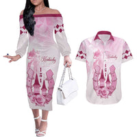 Kentucky Horse Racing Couples Matching Off The Shoulder Long Sleeve Dress and Hawaiian Shirt 151st Anniversary Pink Version LT05