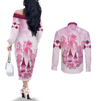 Kentucky Horse Racing Couples Matching Off The Shoulder Long Sleeve Dress and Long Sleeve Button Shirt 151st Anniversary Pink Version LT05