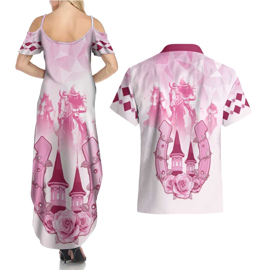 Kentucky Horse Racing Couples Matching Summer Maxi Dress and Hawaiian Shirt 151st Anniversary Pink Version LT05