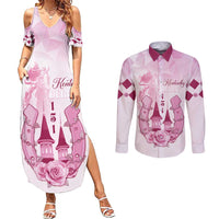 Kentucky Horse Racing Couples Matching Summer Maxi Dress and Long Sleeve Button Shirt 151st Anniversary Pink Version LT05