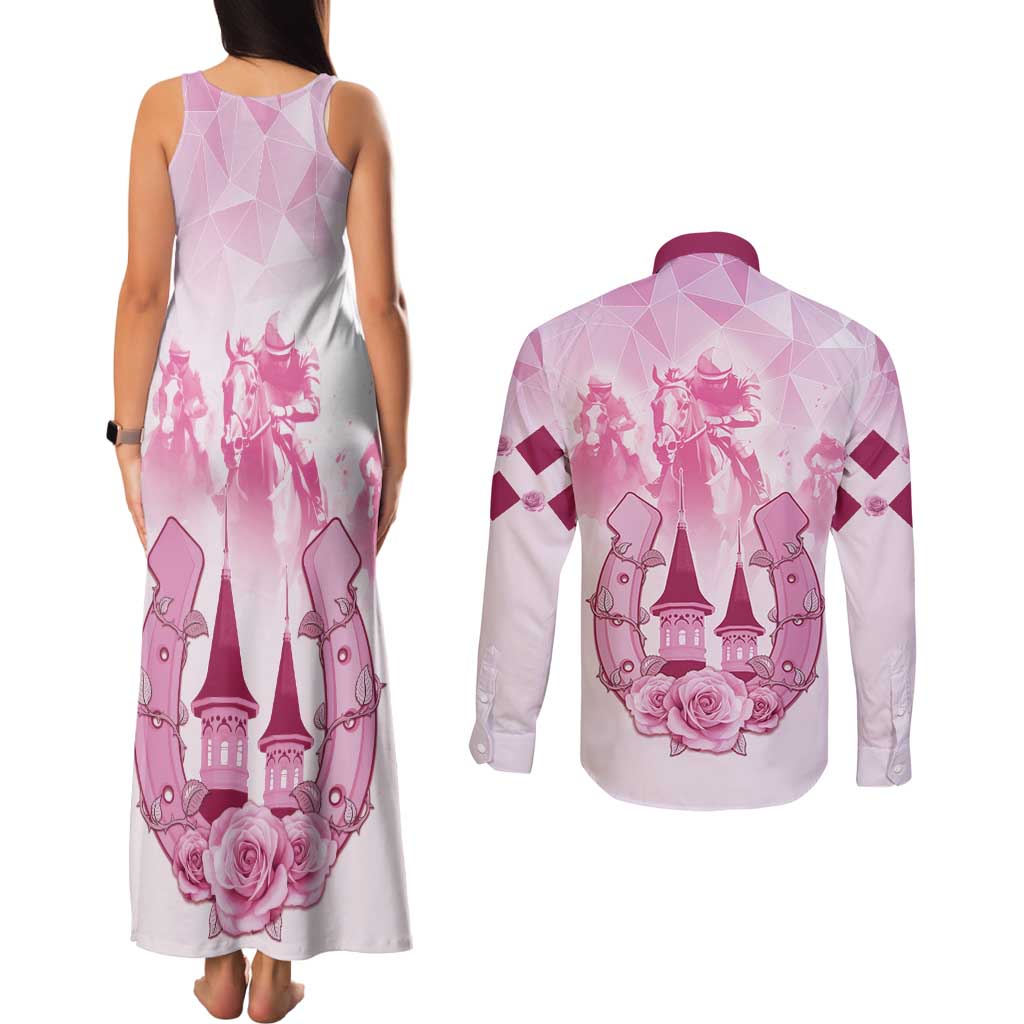Kentucky Horse Racing Couples Matching Tank Maxi Dress and Long Sleeve Button Shirt 151st Anniversary Pink Version LT05
