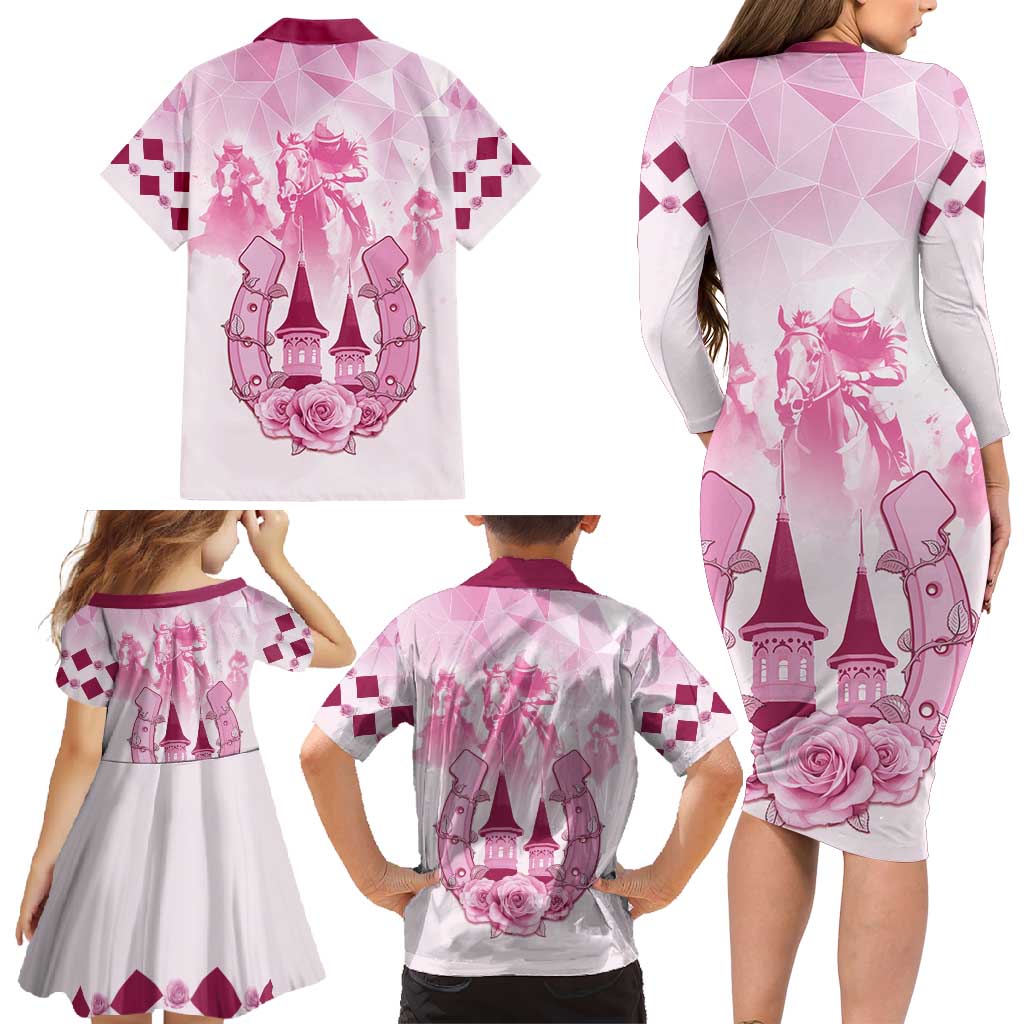 Kentucky Horse Racing Family Matching Long Sleeve Bodycon Dress and Hawaiian Shirt 151st Anniversary Pink Version LT05