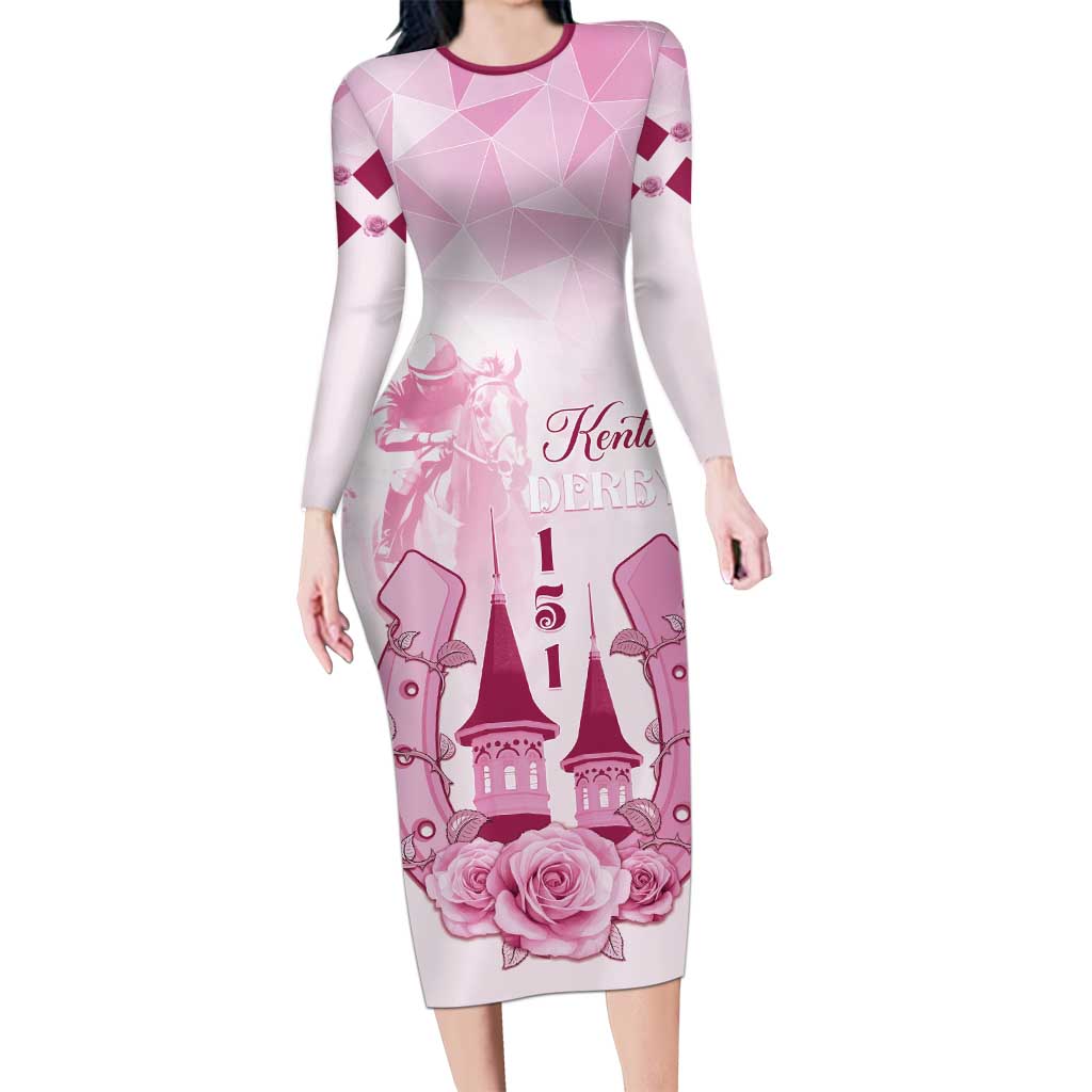 Kentucky Horse Racing Family Matching Long Sleeve Bodycon Dress and Hawaiian Shirt 151st Anniversary Pink Version LT05