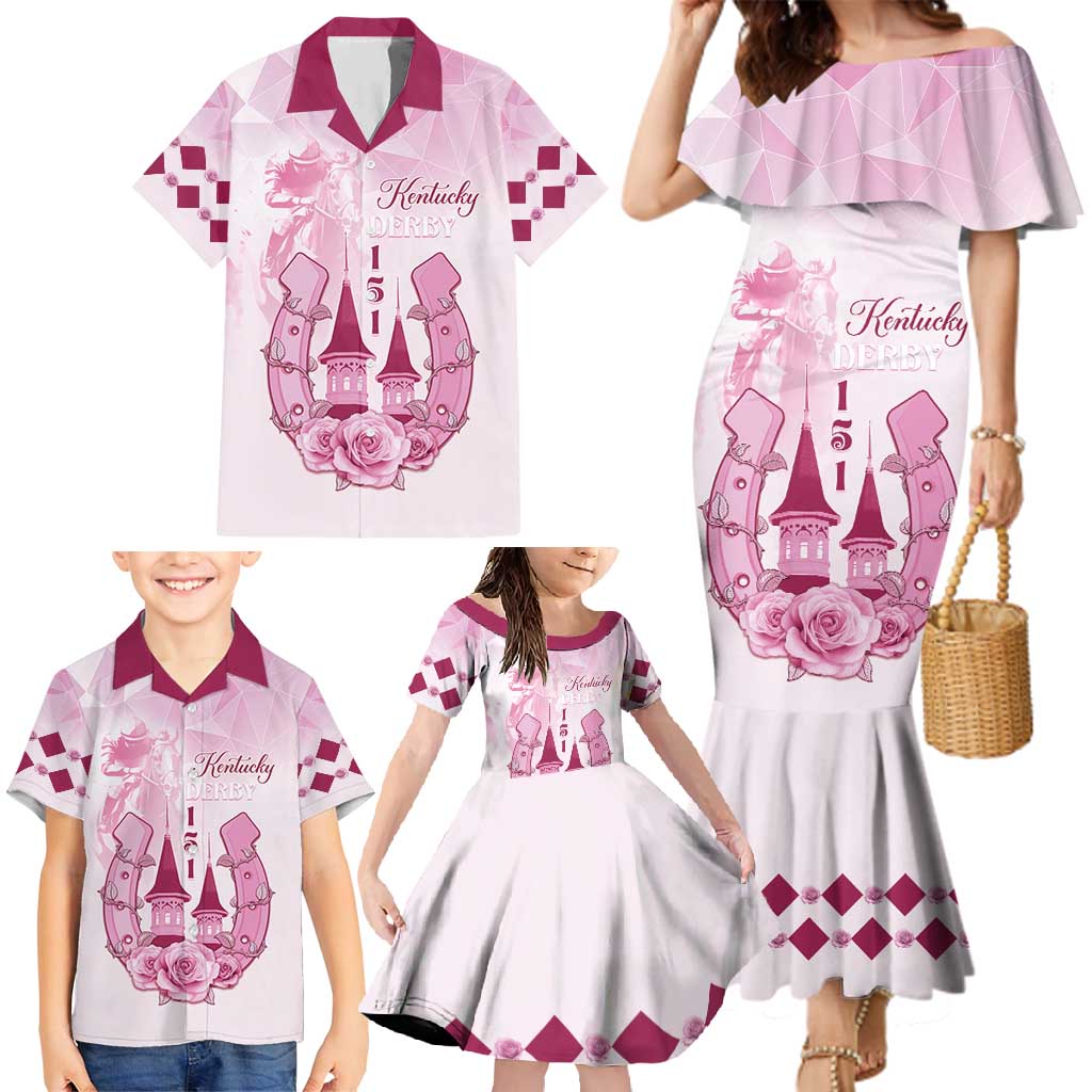 Kentucky Horse Racing Family Matching Mermaid Dress and Hawaiian Shirt 151st Anniversary Pink Version LT05