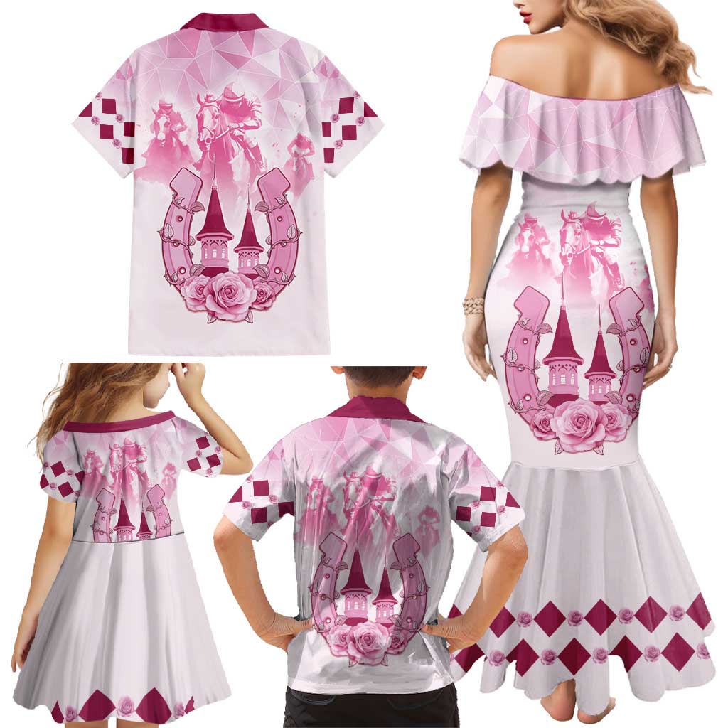 Kentucky Horse Racing Family Matching Mermaid Dress and Hawaiian Shirt 151st Anniversary Pink Version LT05