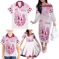 Kentucky Horse Racing Family Matching Off The Shoulder Long Sleeve Dress and Hawaiian Shirt 151st Anniversary Pink Version LT05