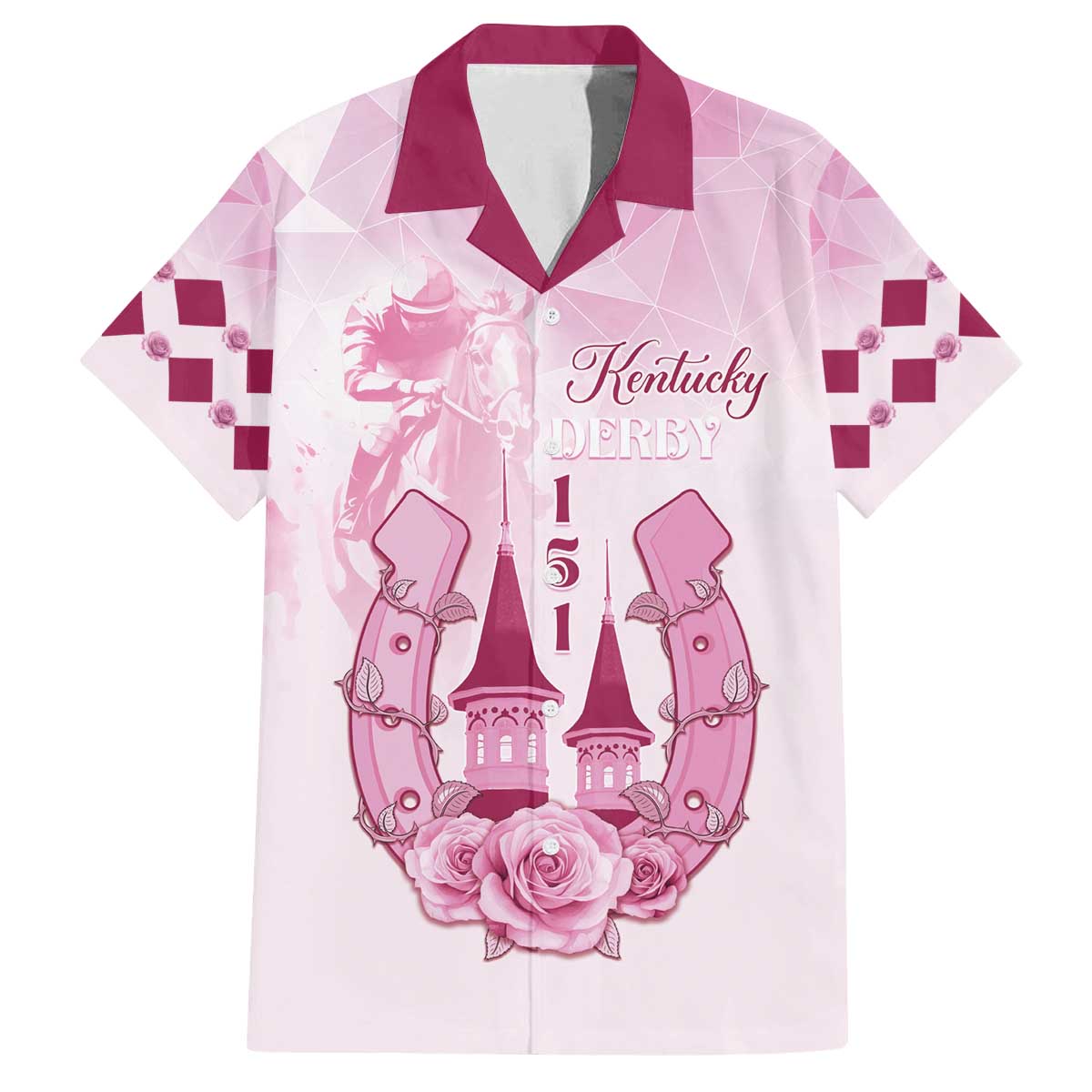 Kentucky Horse Racing Family Matching Off The Shoulder Long Sleeve Dress and Hawaiian Shirt 151st Anniversary Pink Version LT05