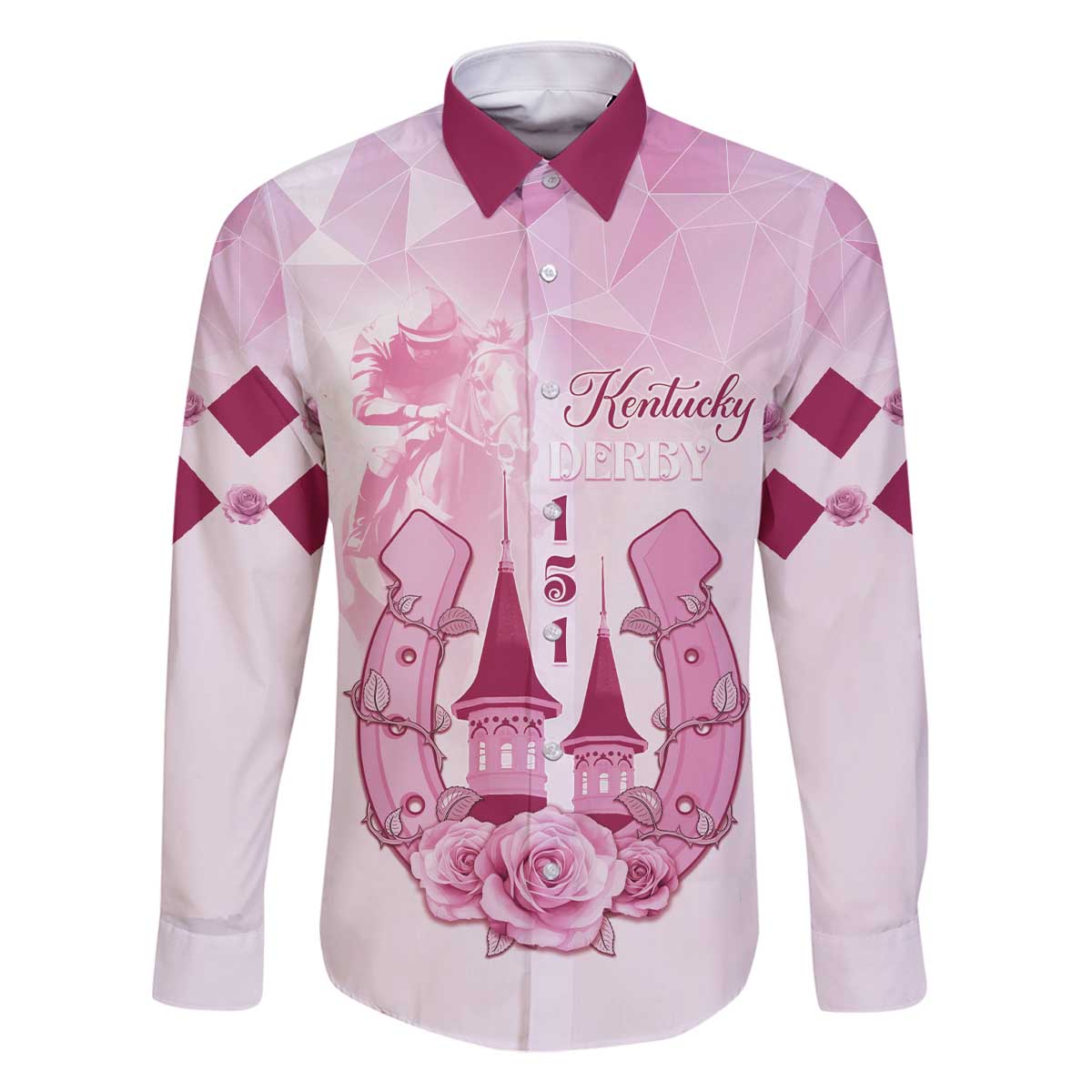 Kentucky Horse Racing Family Matching Off The Shoulder Long Sleeve Dress and Hawaiian Shirt 151st Anniversary Pink Version LT05