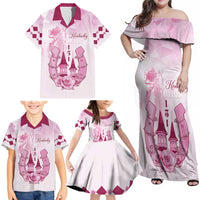 Kentucky Horse Racing Family Matching Off Shoulder Maxi Dress and Hawaiian Shirt 151st Anniversary Pink Version LT05