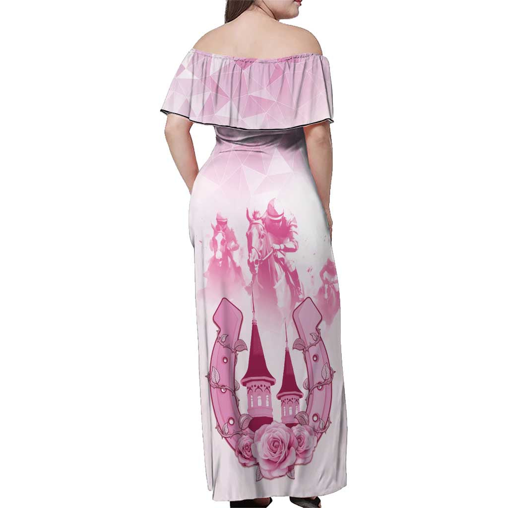 Kentucky Horse Racing Family Matching Off Shoulder Maxi Dress and Hawaiian Shirt 151st Anniversary Pink Version LT05