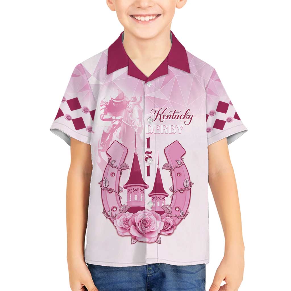 Kentucky Horse Racing Family Matching Off Shoulder Short Dress and Hawaiian Shirt 151st Anniversary Pink Version LT05