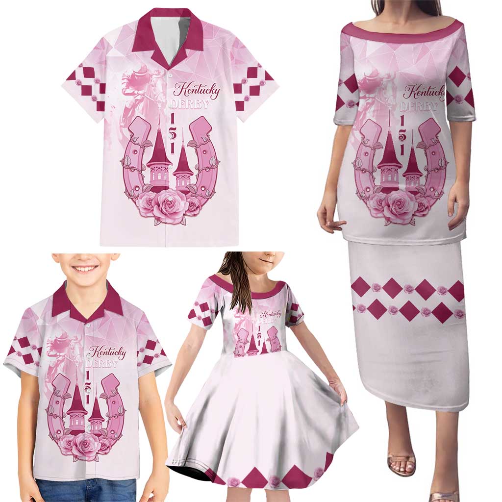 Kentucky Horse Racing Family Matching Puletasi and Hawaiian Shirt 151st Anniversary Pink Version LT05