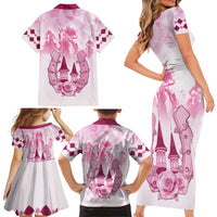 Kentucky Horse Racing Family Matching Short Sleeve Bodycon Dress and Hawaiian Shirt 151st Anniversary Pink Version LT05