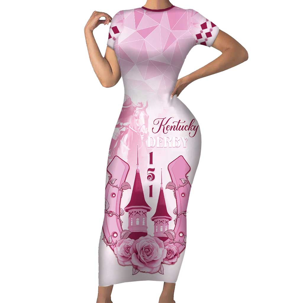 Kentucky Horse Racing Family Matching Short Sleeve Bodycon Dress and Hawaiian Shirt 151st Anniversary Pink Version LT05