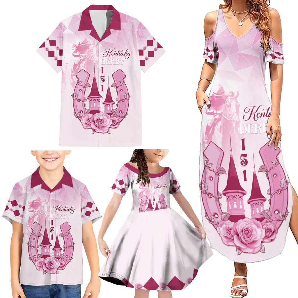 Kentucky Horse Racing Family Matching Summer Maxi Dress and Hawaiian Shirt 151st Anniversary Pink Version LT05