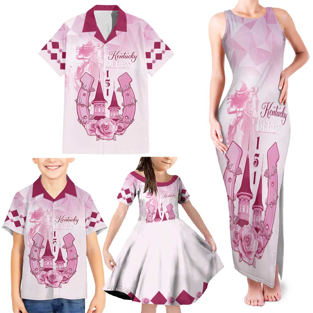 Kentucky Horse Racing Family Matching Tank Maxi Dress and Hawaiian Shirt 151st Anniversary Pink Version LT05