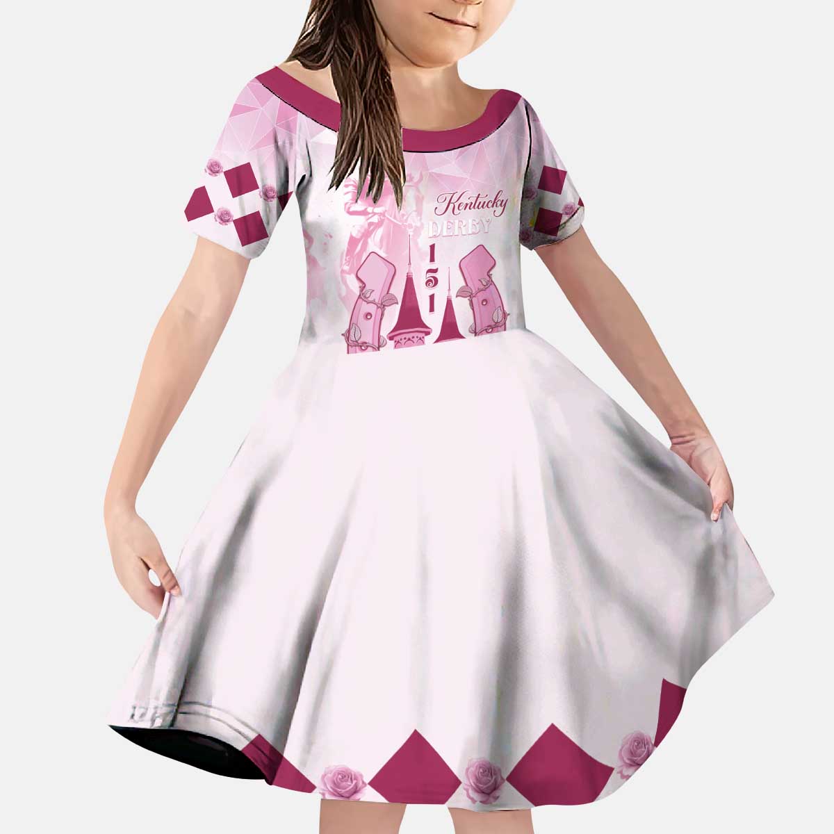 Kentucky Horse Racing Kid Short Sleeve Dress 151st Anniversary Pink Version LT05