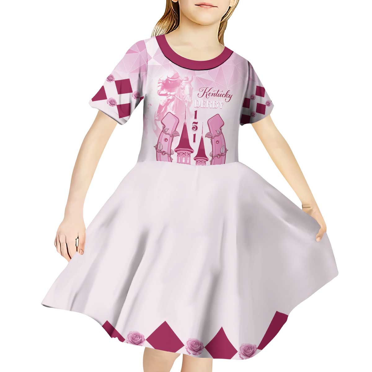 Kentucky Horse Racing Kid Short Sleeve Dress 151st Anniversary Pink Version LT05