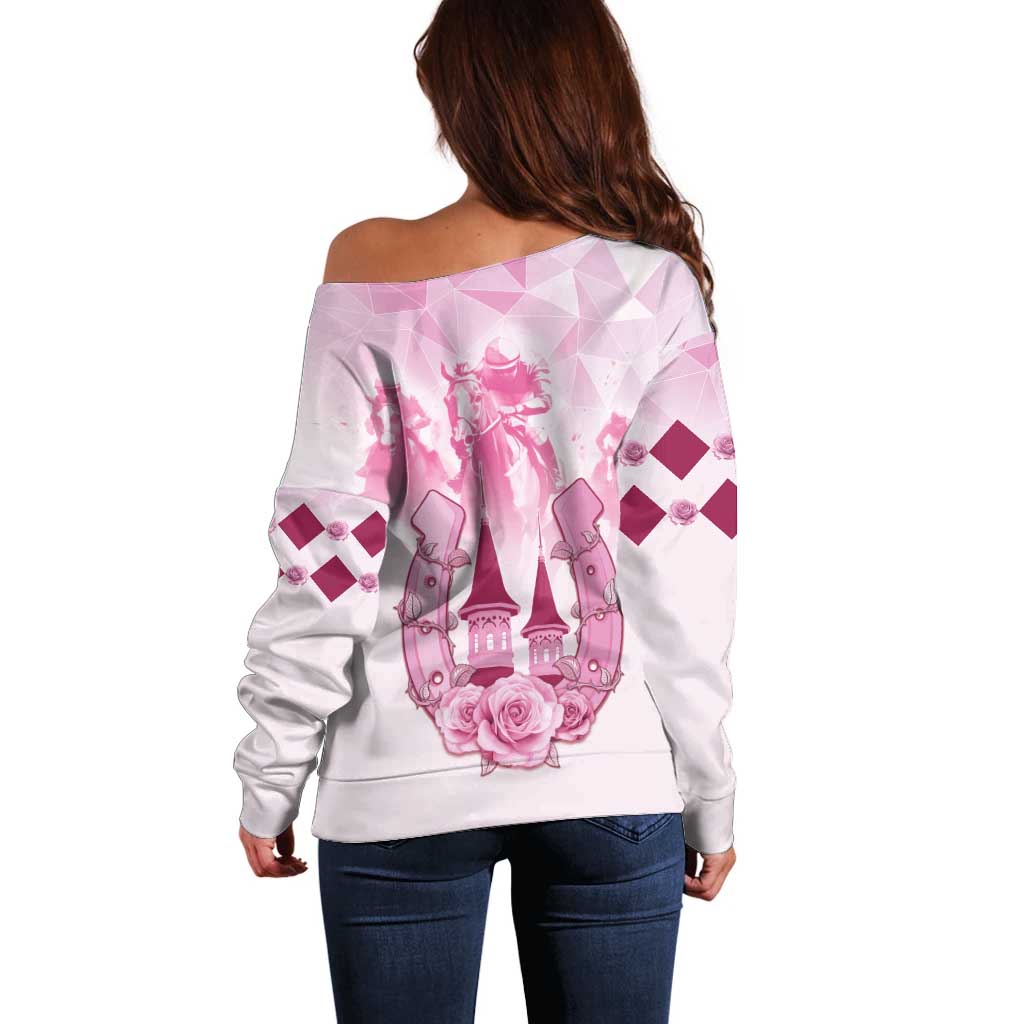 Kentucky Horse Racing Off Shoulder Sweater 151st Anniversary Pink Version LT05
